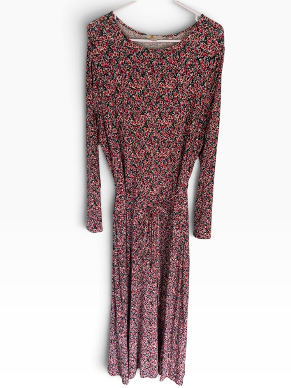 Boden Blue & Red Floral Long Sleeve Stretchy Maxi Dress Tie Waist Fall Church 14